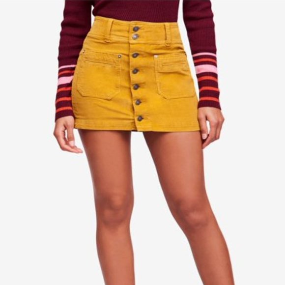 Free People Joanie Corduroy Skirt in Yellow EUC Sz 30 - Picture 6 of 7